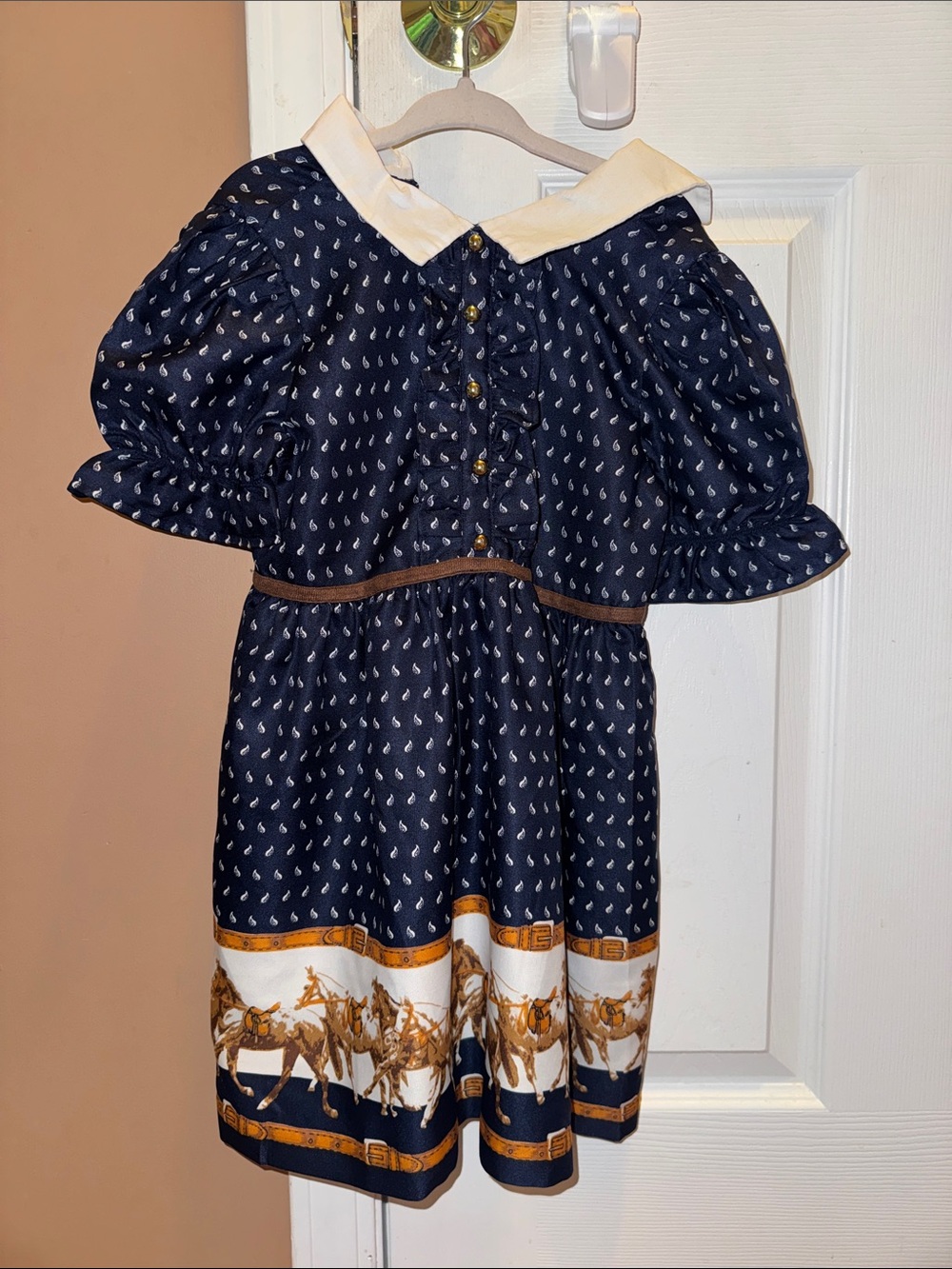 Janie and Jack Navy Dress with White Collar and Brown Trim